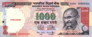 Indian ₹1000 currency note.