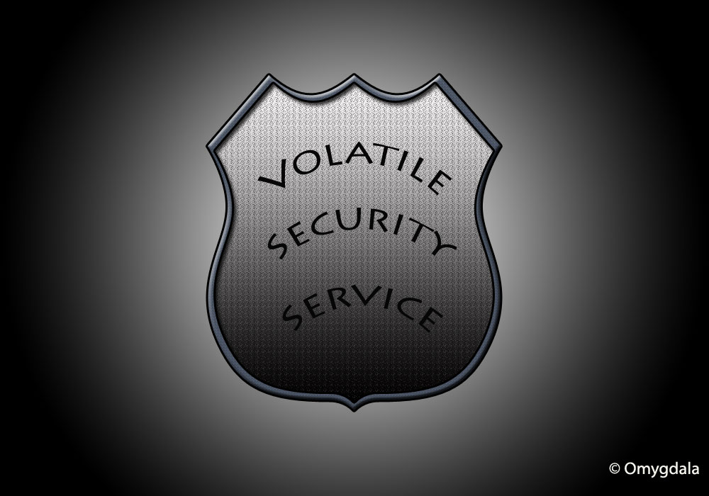 An insignia worn by security guards in India—Volatile Security Service