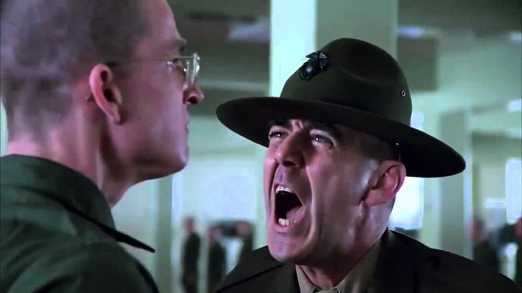 R. Lee Ermey as gunnery sergeant Hartman in Full Metal Jacket. Most abusive managers have the same look on their face when screaming at their cornered target.