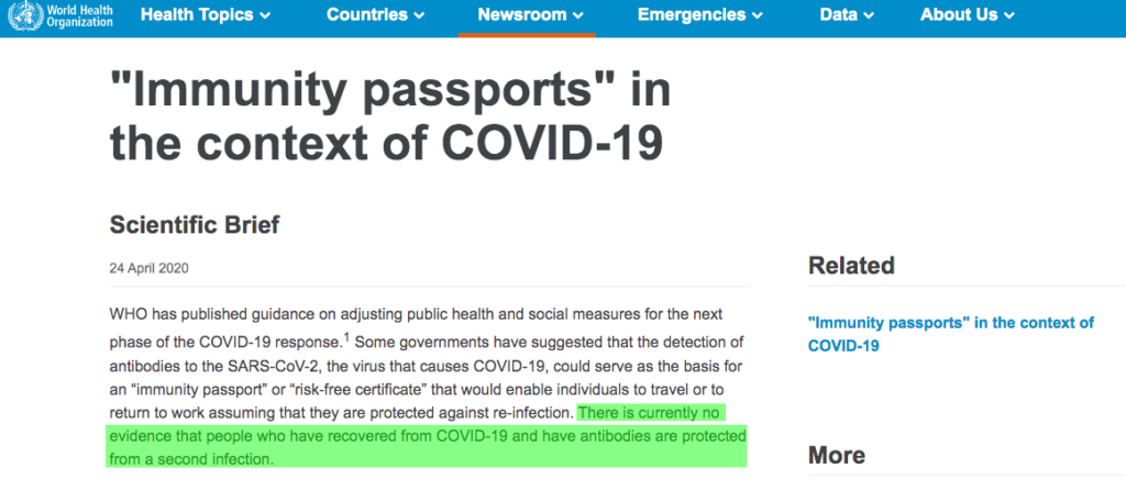 No evidence for immunity COVID-19—WHO